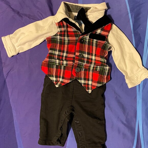 Andy & Evan Baby Boy Formal One Piece Outfit, 3-6 Months, Plaid Christmas Suit - Picture 1 of 6
